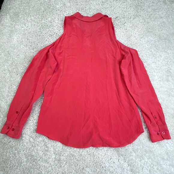 Equipment Femme Silk Button Down Cold Shoulder Blouse Pink FLAWS - Picture 2 of 11